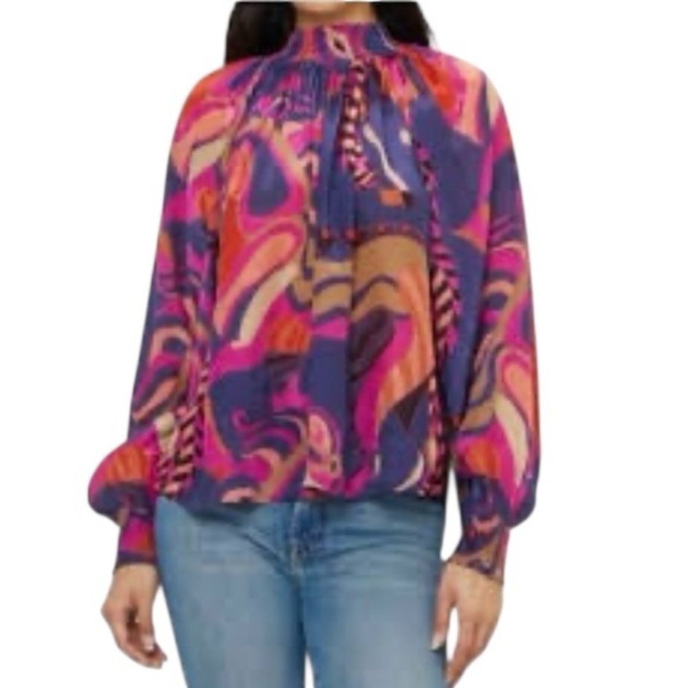 Oliphant Horse Blouse Top Size L NWT Smocked Abstract Modern Career Artsy Luxury